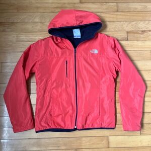 The North Face Mens Medium Red Fleece Lined Hooded Full Zip Jacket Nylon Shell